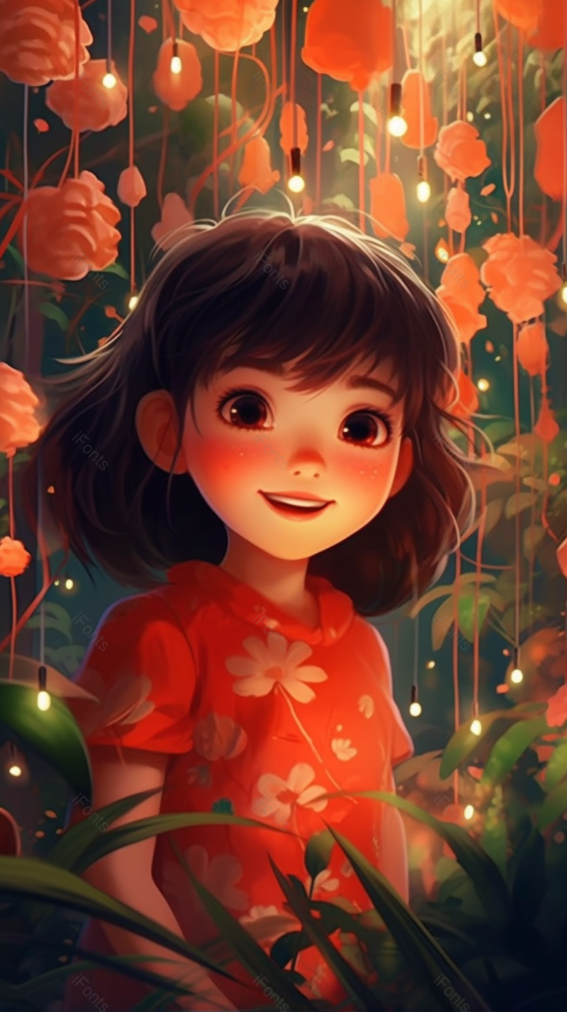 在和灯中小女孩微微一笑手绘插画壁纸,插画/手绘图,插画/手绘图库,插画/手绘图下载,插画/手绘
